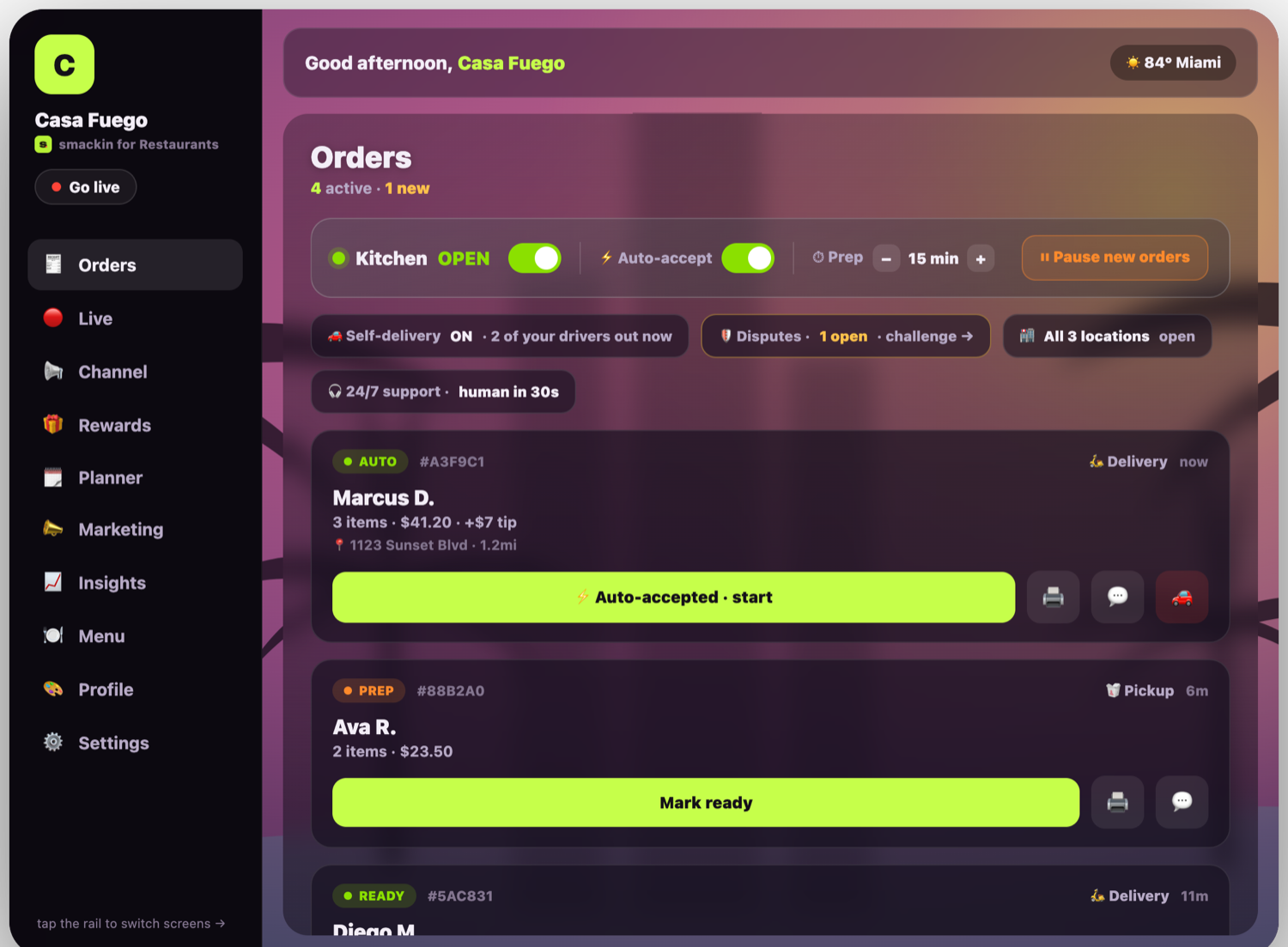smackin for Restaurants โ the live orders dashboard on iPad