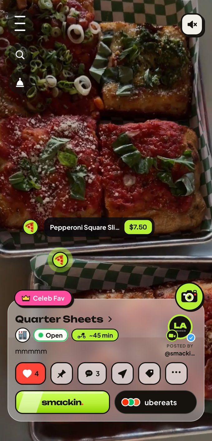 Tapping a dish on the video reveals its name and price